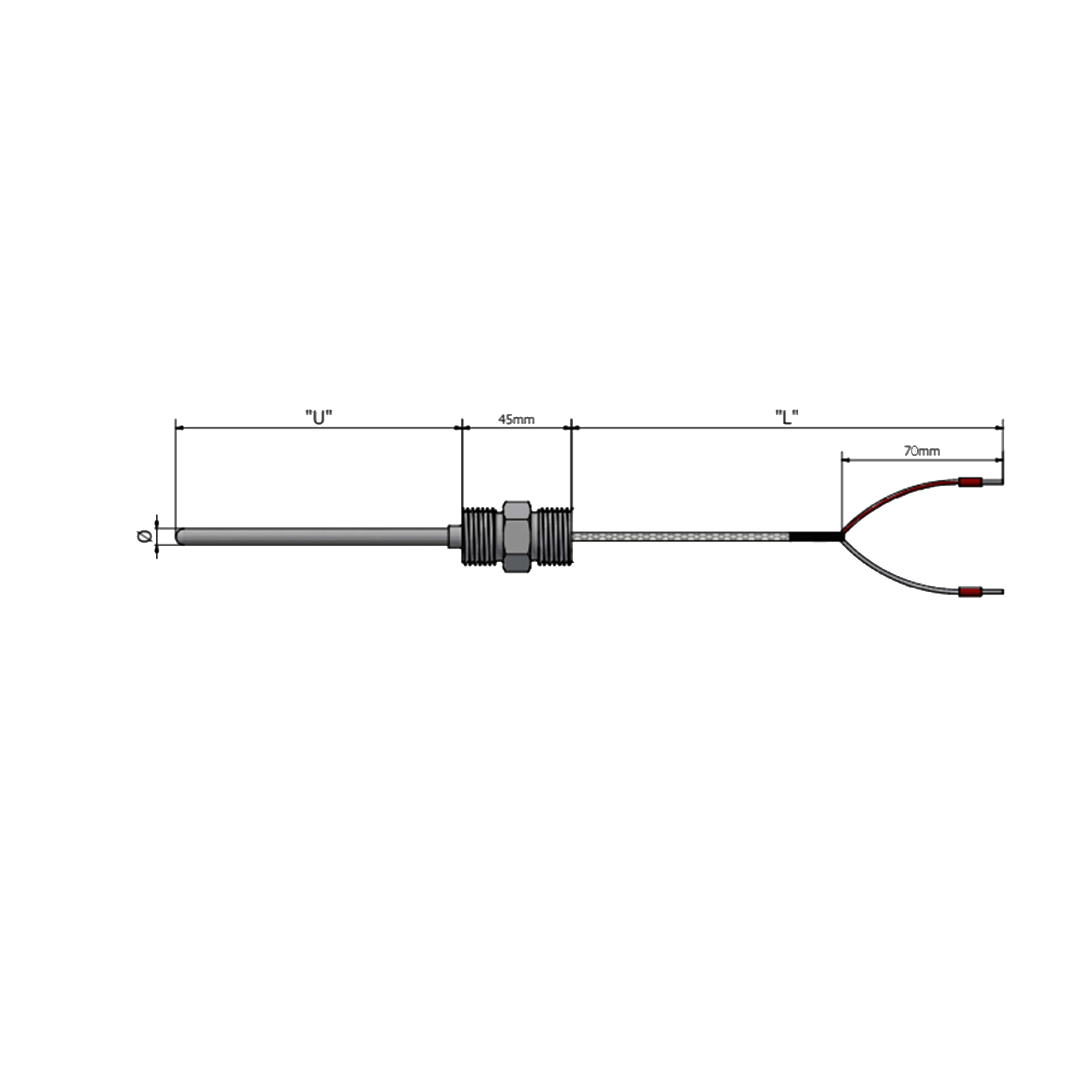 SMRD – Termopar com haste inox selada, cabo de sinal e rosca dupla para ...