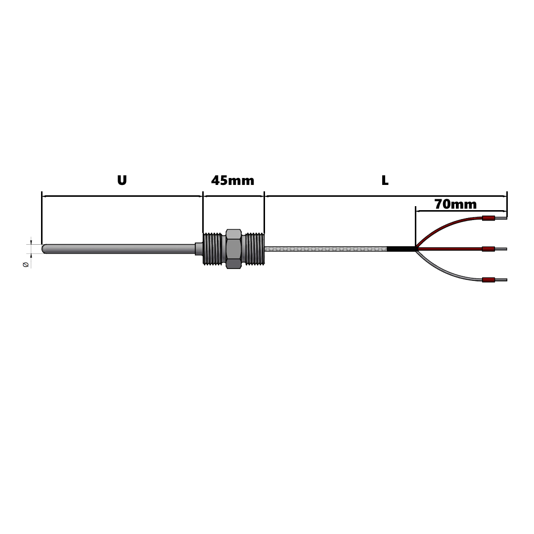 SMRD - Termorresistência com haste inox selada, cabo de sinal e rosca ...